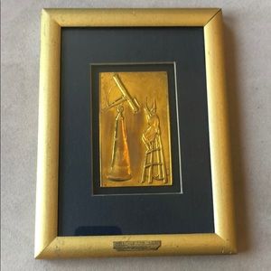 Gold & Blue Star Watcher Framed Multi Media Art